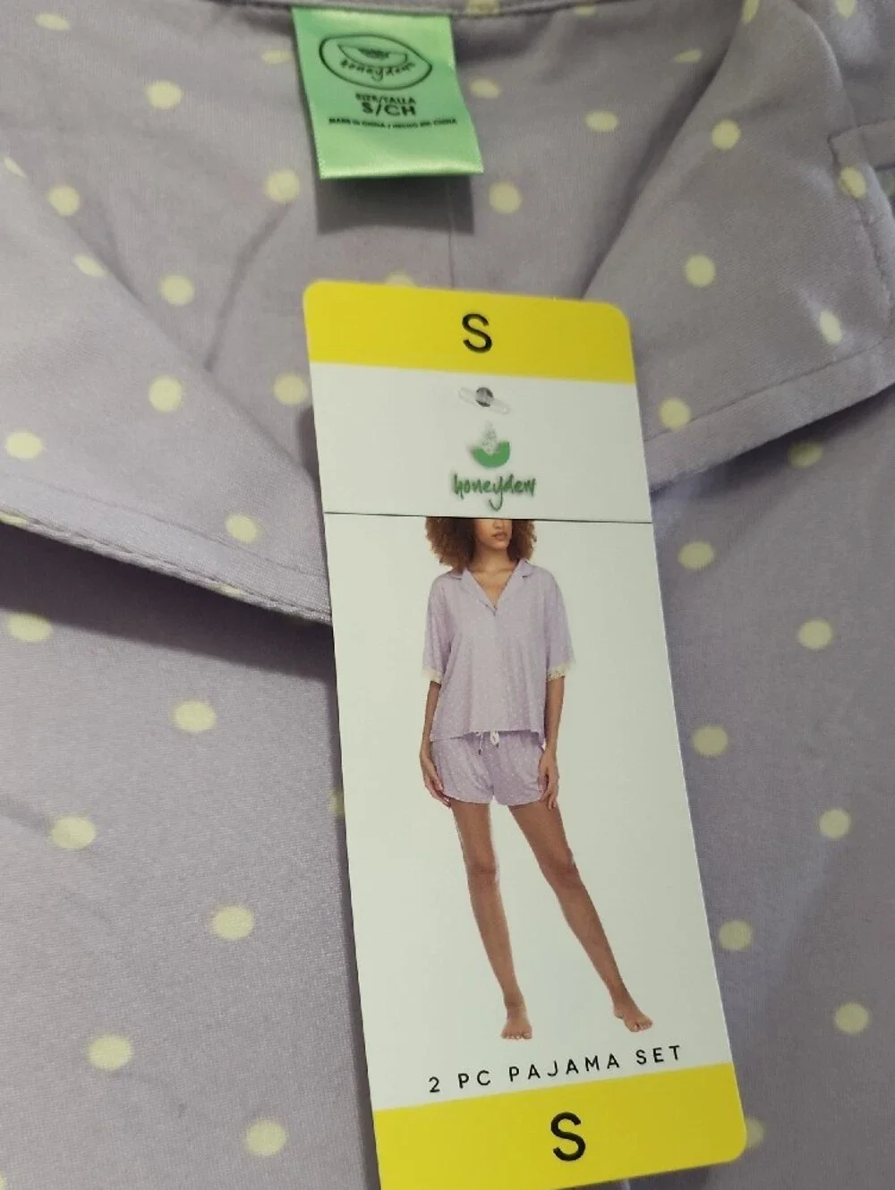 Honey Dew Women’s Lavender Polka Dot Pajama Set with Lace Trim - S